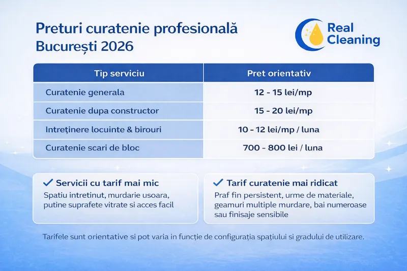 Preturi curatenie profesionala Bucuresti 2026 Preturi curatenie profesionala Bucuresti 2026