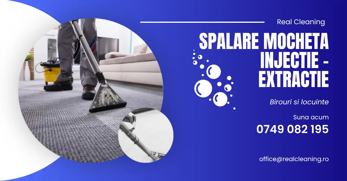 Spălare mochetă prin injecție-extracție cu echipament profesional